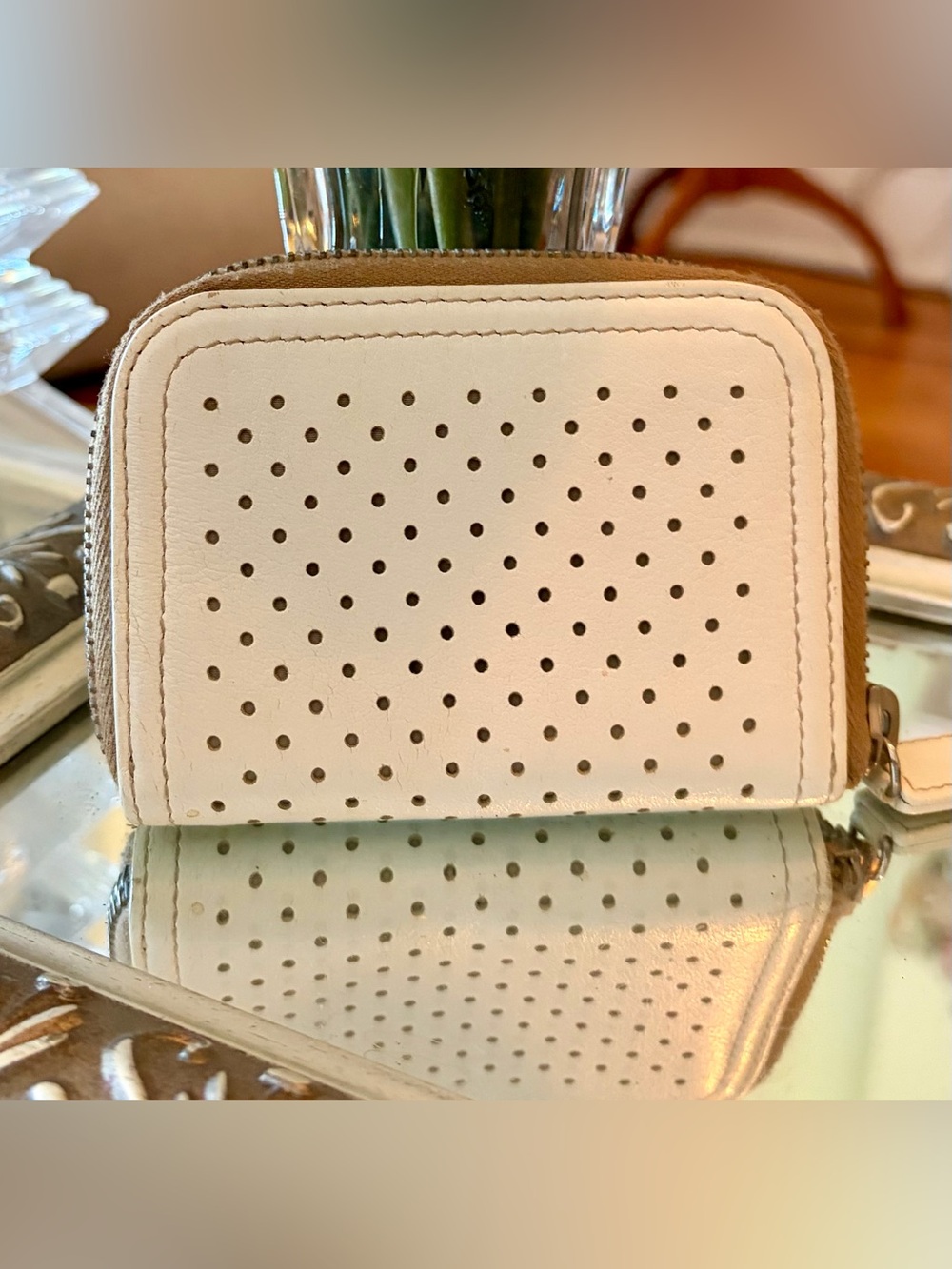 EUC! PRADA Ivory/cream perforated compact wallet. Stunning condition/$ Firm - Picture 4 of 9